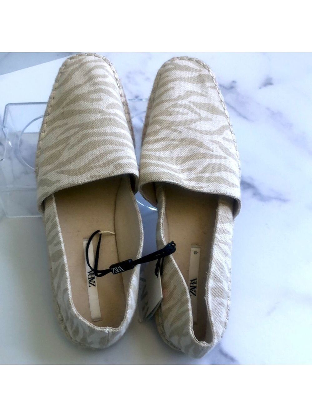 Zara Low Heel Cream  Zebra Animal Print Espadrilles Size EUR 41 US 10 NWT - Picture 10 of 11